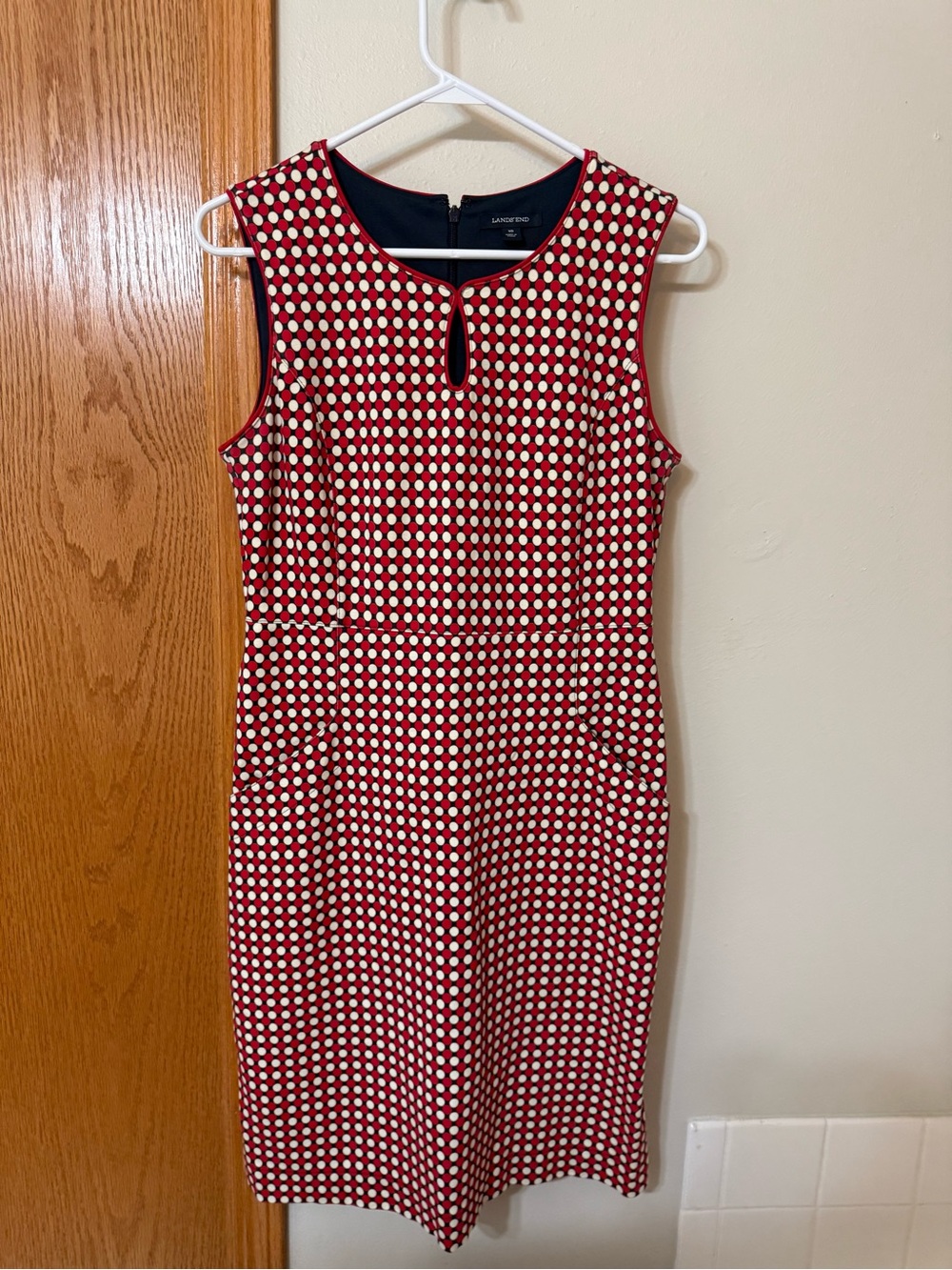 Lands End Sheath Dress Womens 10 Multicolor Geometric Pattern Zip Back
